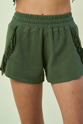 Olive Fringe Western Shorts - Boutique Bella BellaShorts