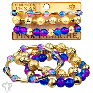 Ombre crackle and gold hammered bead stack bracelet - Boutique Bella BellaBracelets