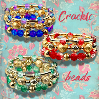 Ombre crackle and gold hammered bead stack bracelet - Boutique Bella BellaBracelets
