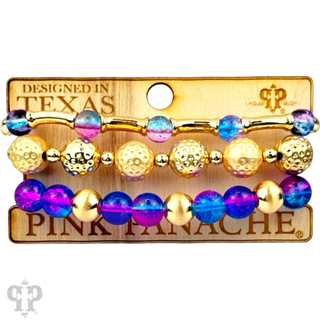 Ombre crackle and gold hammered bead stack bracelet - Boutique Bella BellaBracelets