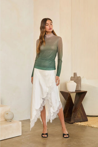 Ombre Rhinestone Mesh Mock Neck Top - Boutique Bella BellaTop
