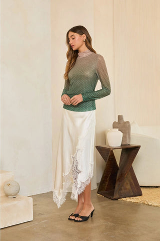Ombre Rhinestone Mesh Mock Neck Top - Boutique Bella BellaTop