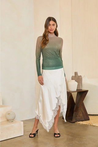 Ombre Rhinestone Mesh Mock Neck Top - Boutique Bella BellaTop