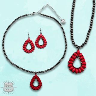 Open stone teardrop necklace set, last call - Boutique Bella BellaJewelry Set