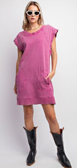 ORCHID CAP SLEEVES MINERAL WASHED TERRY DRESS - Boutique Bella BellaDress