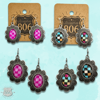 Oval checkerboard scallop shape earring - Boutique Bella BellaEarrings