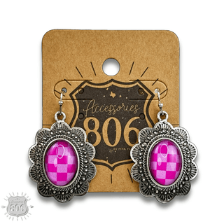 Oval checkerboard scallop shape earring - Boutique Bella BellaEarrings