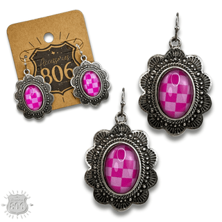 Oval checkerboard scallop shape earring - Boutique Bella BellaEarrings