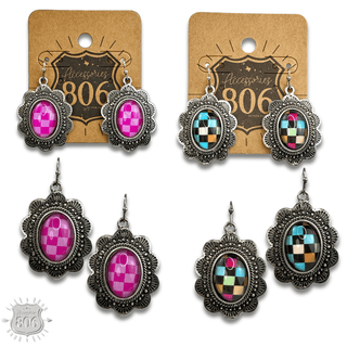 Oval checkerboard scallop shape earring - Boutique Bella BellaEarrings