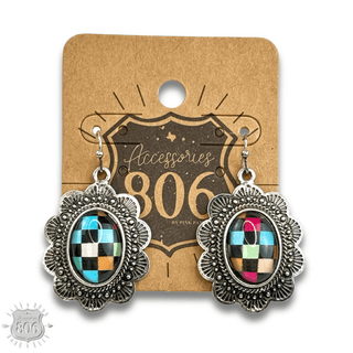 Oval checkerboard scallop shape earring - Boutique Bella BellaEarrings