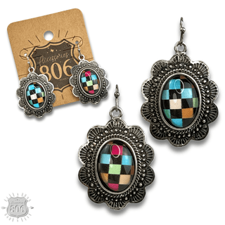 Oval checkerboard scallop shape earring - Boutique Bella BellaEarrings