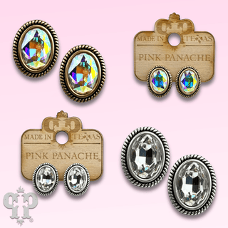 Oval rhinestone in a custom post earring setting - Boutique Bella BellaEarrings