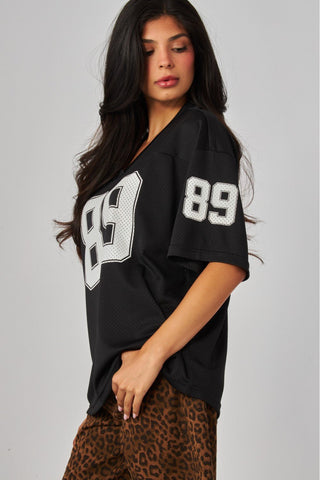 Oversized Gameday Mesh Graphic Jersey T-Shirt in Black - Boutique Bella BellaTop