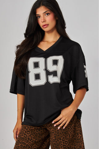 Oversized Gameday Mesh Graphic Jersey T-Shirt in Black - Boutique Bella BellaTop