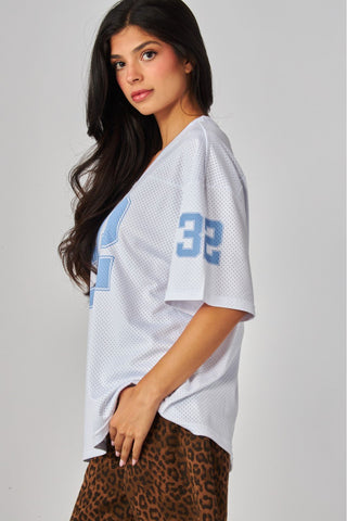 Oversized Gameday Mesh Graphic Jersey T-Shirt in White - Boutique Bella BellaTop