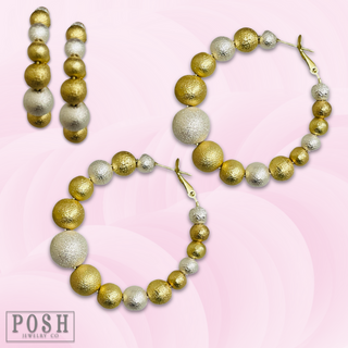 Two-tone bead hoop earring, last call
