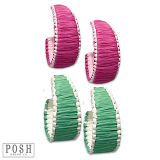 White rim raffia hoop earring, last call