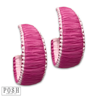 White rim raffia hoop earring, last call