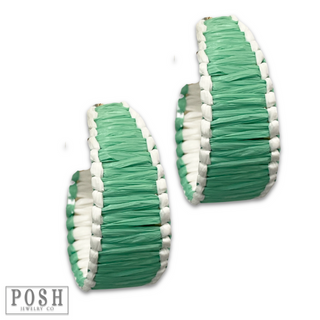 White rim raffia hoop earring, last call