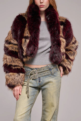 PADME CROP FAUX FUR COAT - BROWN AZALEA WANG - Boutique Bella Bellajacket
