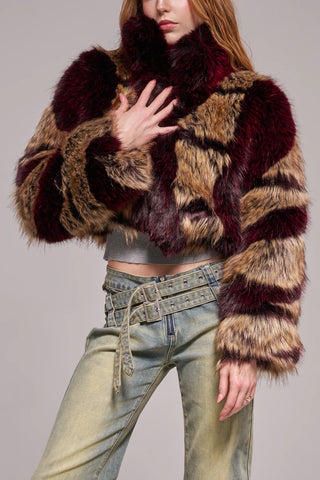 PADME CROP FAUX FUR COAT - BROWN AZALEA WANG - Boutique Bella Bellajacket
