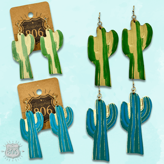 Painted saguaro cactus earring - LC - Boutique Bella BellaEarrings