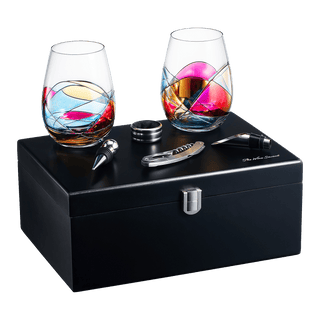 Painted Stemmless Wine Glass Box Set Opener Stopper Drip Ring Wine Pourer 2 Glasses - Boutique Bella Bella