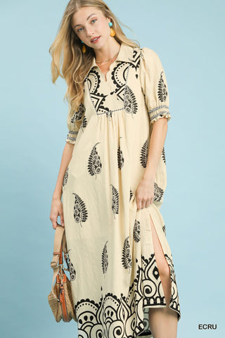 Paisley Mandala Collared Maxi Dress - Boutique Bella Belladress