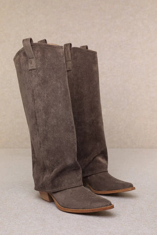 Pamela Fold Over Western Boots Coffee - Boutique Bella BellaBoots