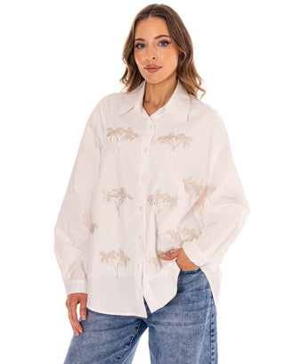 Paradise Palm Button - Up - White - Boutique Bella BellaBlouse