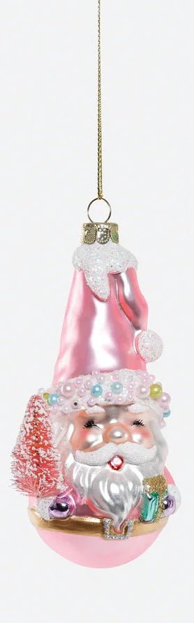 Pastel Santa on Ball Glass Ornament - Boutique Bella BellaOrnament