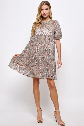 Pastel Sequins Tiered Babydoll Dress - Boutique Bella BellaDress