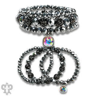 Pave ball and glossy glass bead bracelet with a crystal from Swarovski® - Boutique Bella BellaBracelets