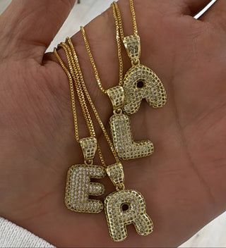 Pave Bubble Initial Necklace - Boutique Bella BellaNecklace