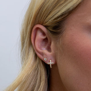 Pave Cross Huggies - Boutique Bella BellaEarring