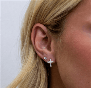 Pave Cross Huggies - Boutique Bella BellaEarring