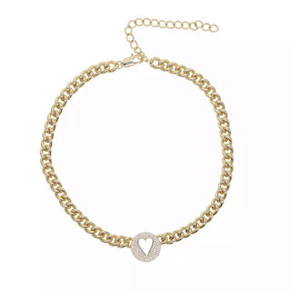 Pave Heart Chain Necklace - Boutique Bella BellaNecklaces
