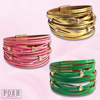 Leather and rhinestone magnetic bracelet - LC