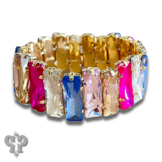 Faceted rectangle rhinestone stretch bracelet - LC