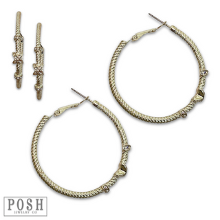 Gold cable hoop earring rhinestones, last call