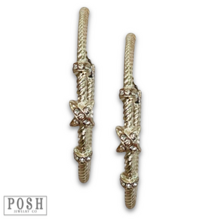Gold cable hoop earring rhinestones, last call