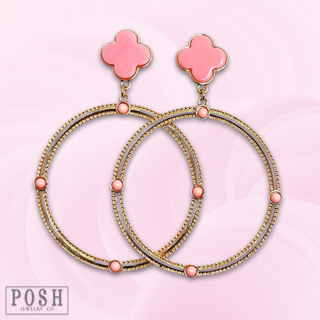 Clover and textured circle earring - LC