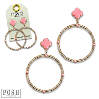 Clover and textured circle earring - LC