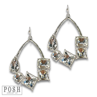 Silver teardrop earring with variety rhinestones - LC