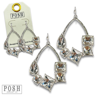 Silver teardrop earring with variety rhinestones - LC