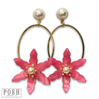 Fuchsia acrylic flower earring, last call