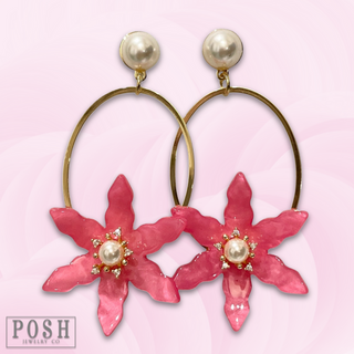 Fuchsia acrylic flower earring, last call