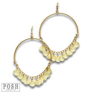 Disc charms on gold bar earring, last call