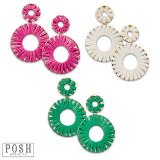 Raffia wrapped circle earring, last call
