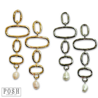 Geometric shape earring with pearl drop - LC